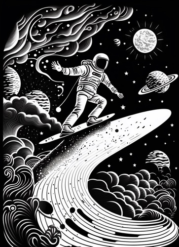 Surreal Illustration of an Astronaut Surfing Cosmic Waves in Outer Space | Illustration: SurferToday