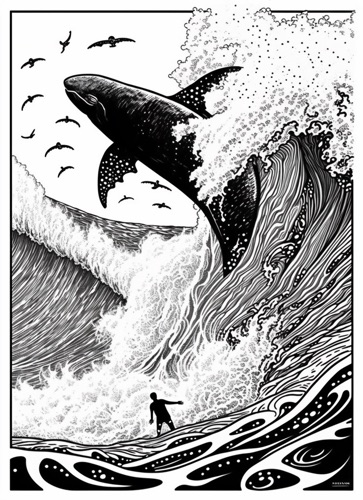 The Majestic Whale Breaching the Ocean Surface Amidst an Array of Crashing Waves | Illustration: SurferToday