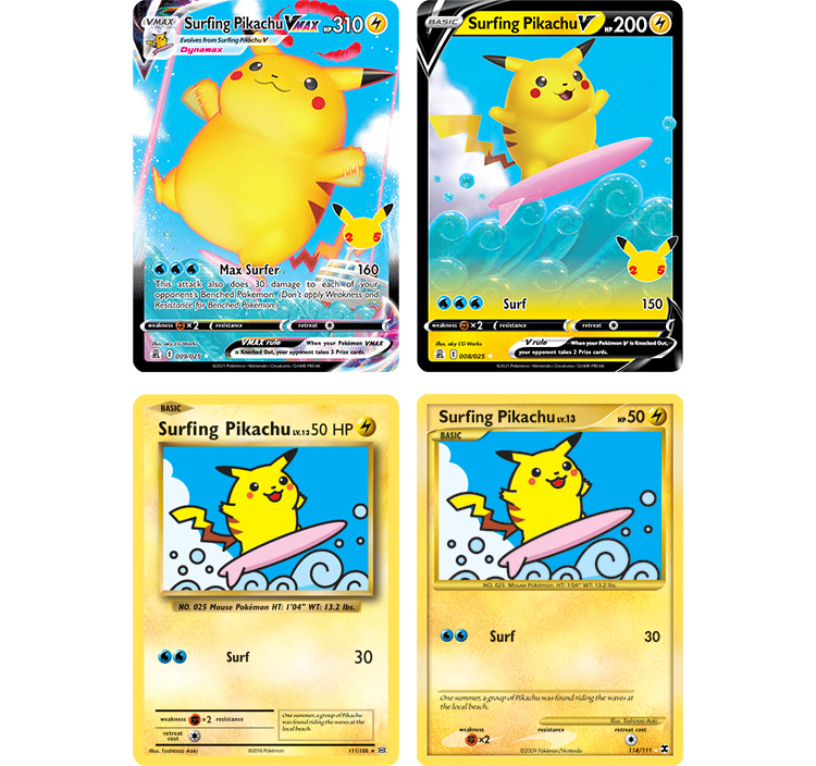 Pokémon Trading Card Game: the four Surfing Pikachu cards available