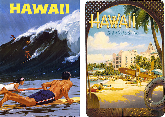 Surfing poster: Hawaii, the Mecca for surfers