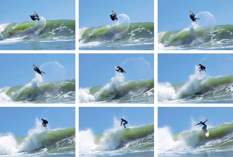 Sushi roll: an aerial surfing maneuver that blends the gorkin/rodeo flip and the superman | Sequence: Quiksilver