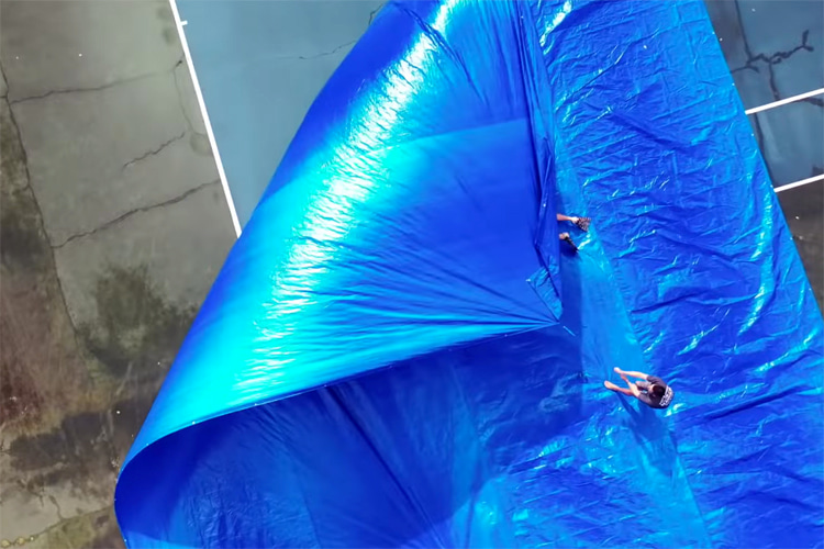 Tarp surfing: creating the perfect pit requires practice