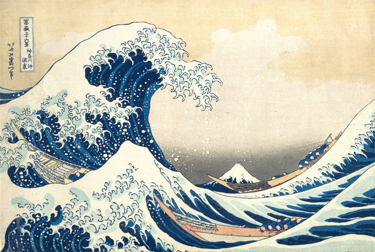 The Great Wave off Kanagawa: a tsunami wave illustrated by Japanese artist Katsushika Hokusai