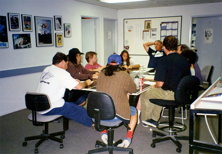 Transworld Skateboarding, circa 1986: staff meeting | Photo: Balma Archive