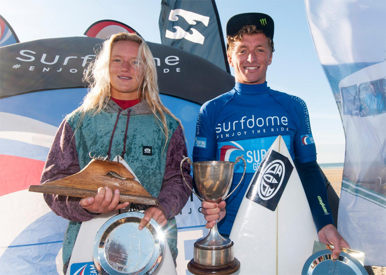 Ellie Turner and Jobe Harris: winners of the 2016 British National Surf Championships | Photo: Surfing GB