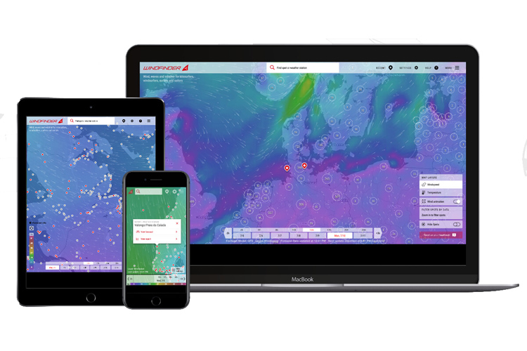 Windfinder: the new interactive map features several weather forecast parameters